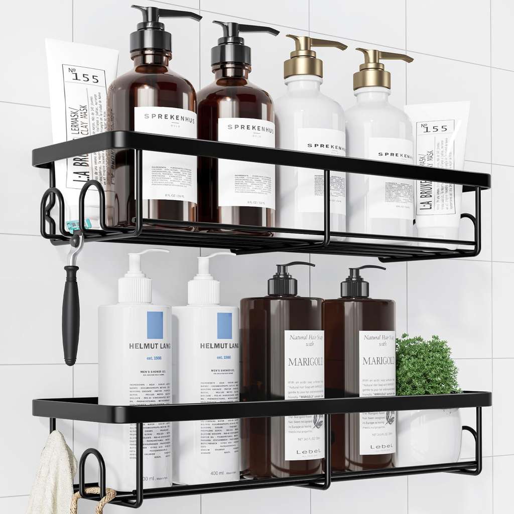 Kitsure Shower Caddy, 2 Pack Rustproof Shower Organizer, Drill-Free & Quick-Dry, Stainless Steel, Black - Sold by LILIWAIWAI-EU / FBA