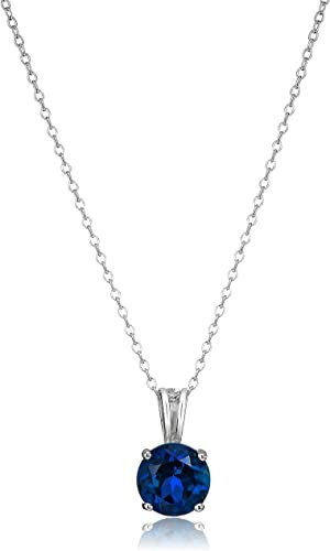 Amazon Essentials Sterling Silver Genuine or Created Round Cut Birthstone Pendant Necklace, 18"